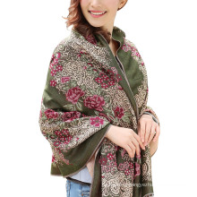 Top selling head scarf warm winter women lady pashmina rose jacquard scarf shawl